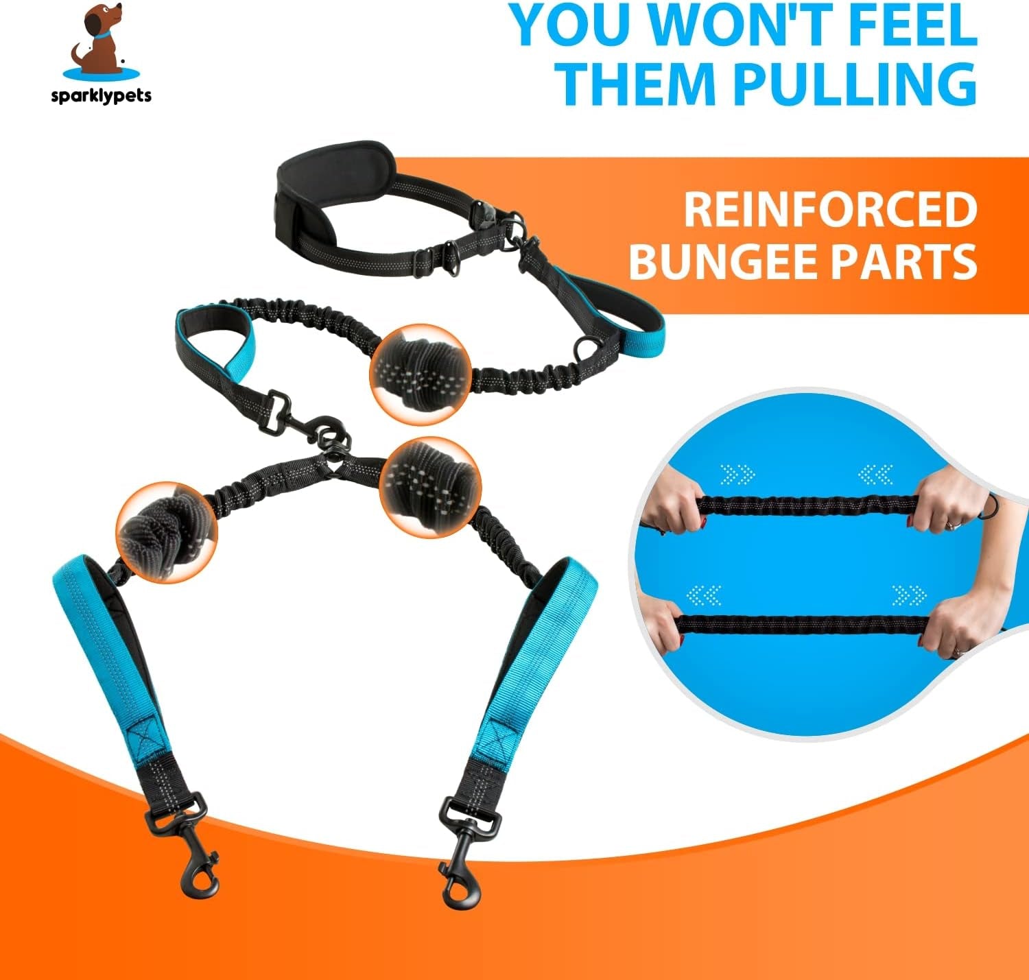 Hands Free Double Dog Leash – Dual Leash for Medium and Large Breeds – Lead for 2 Dogs with Padded Handles, Reflective Stitches, No Pull, Tangle Free