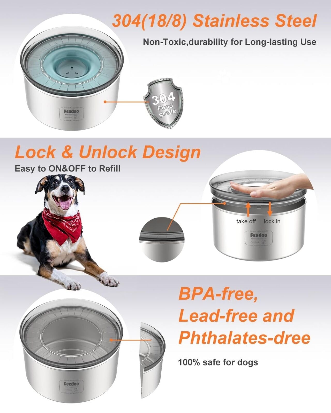 1Gallon Dog Water Bowl, 3.8L No Spill Water Bowl for Dogs, Stainless Steel Sp...