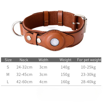 Luxury Leather Dog Collar with AirTag Holder